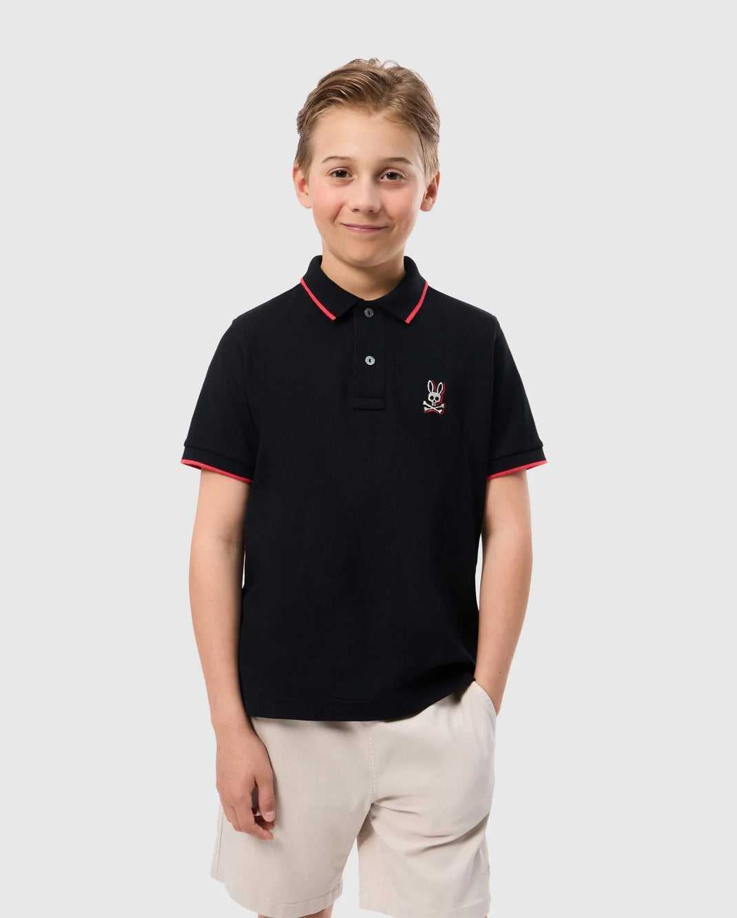 Polos Psycho Bunny Kayden Pique Polo Noir Enfant | KUP-31806729